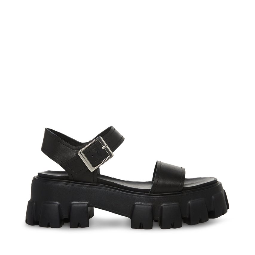 Black Steve Madden Ellie Leather Women\'s Platform Sandals | PH 2843HYV